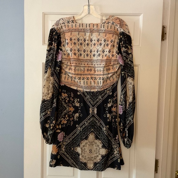 Free People Descanso Mini Dress Brown Floral Size S NWT Boho Hippie Peasant - Picture 9 of 12